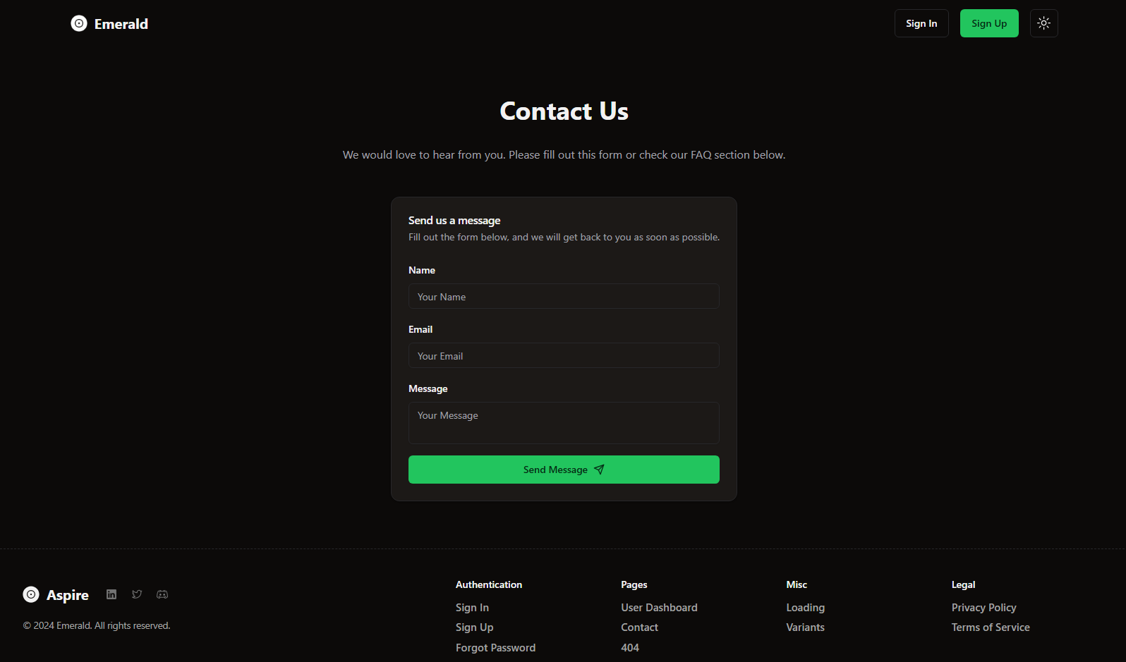 Emerald Contact Page