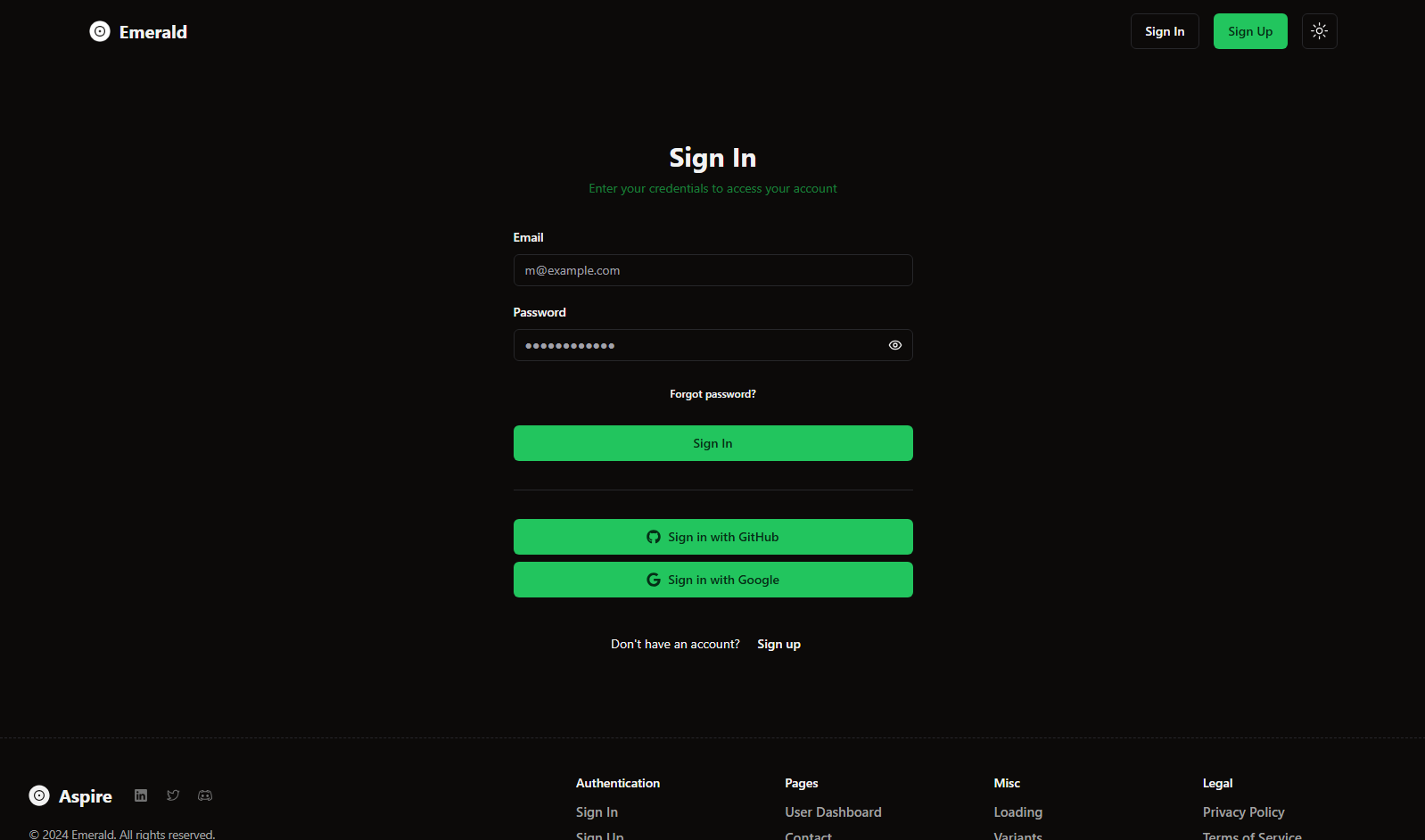 Emerald Sign-In Page